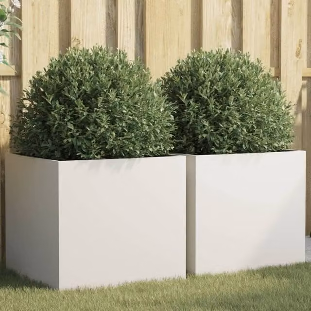 Berkfield Home Steel Planter Tub, 2 Pieces, White, W: 49 cm, D: 47 cm, H: 46 cm – 1