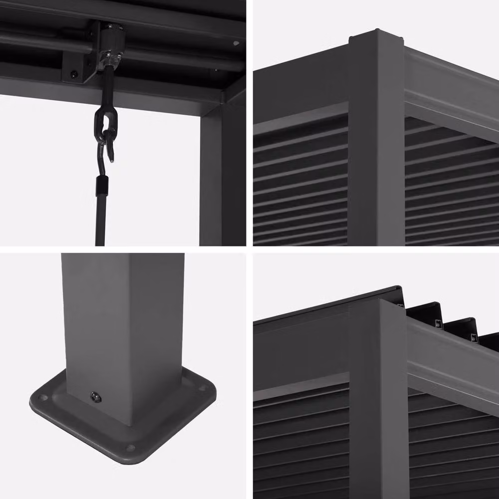sweeek Louvered Pergola in Aluminium and Steel, Dark Grey, W: 300 cm, D: 303 cm, H: 234 cm – 3