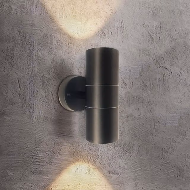 Extrastar Modern Black Metal Outdoor Up and Down Wall Light with 2 x 6W GU10 LED Bulbs Included, IP44 Rated