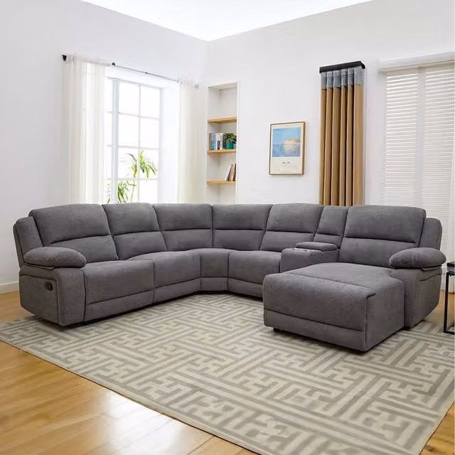 More4Homes Dublin 5 Seater Fabric Corner Recliner Sofa in Dark Grey