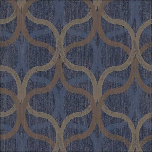 Graham & Brown Art Deco Geometric Abstract Wallpaper in Blue and Gold, Width: 52 cm