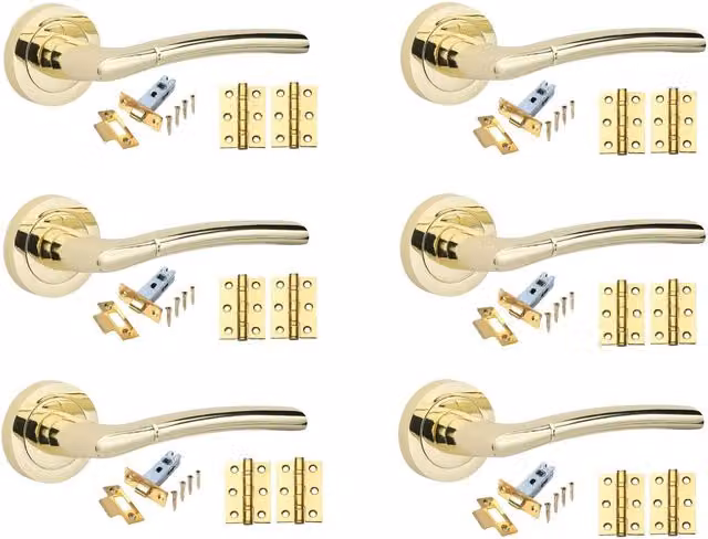 Golden Grace 6 Set Polished Brass Internal Door Handles in Gold