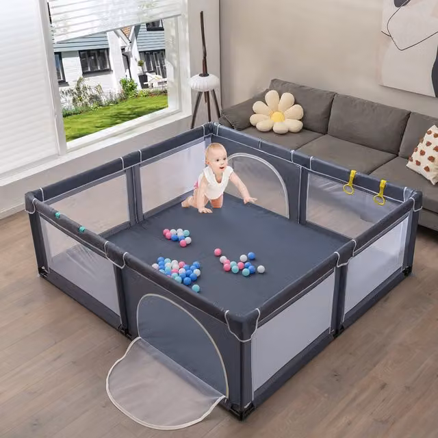 Costway Portable Rectangular Baby Playpen and Infant Activity Center in Grey