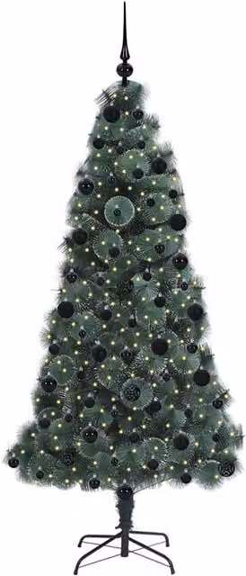Berkfield Home Elegant Pre-lit Artificial Christmas Tree with Ball Set, Green, Height: 210 cm