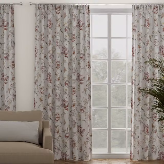 Terrys Vintage Floral Blackout Fabric Panel Curtain in Red and White