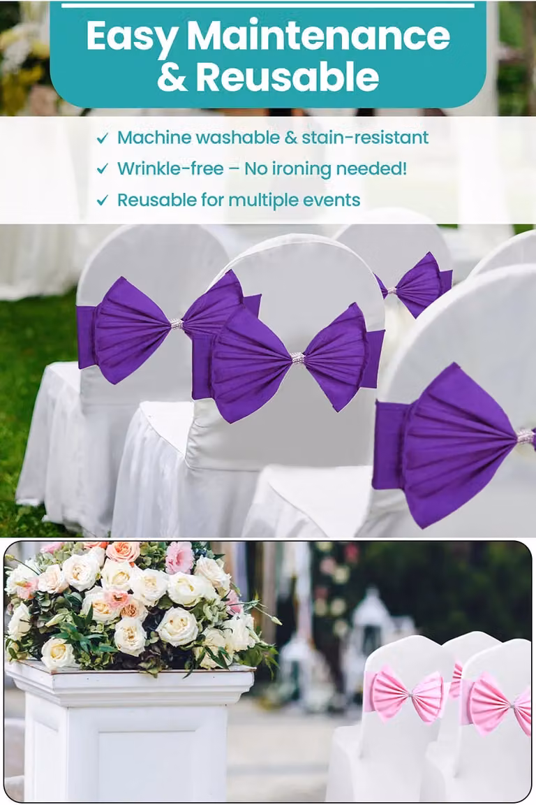 Neel Blue Purple Stretchy Chair Sash Band with Slider Buckle for Parties and Events