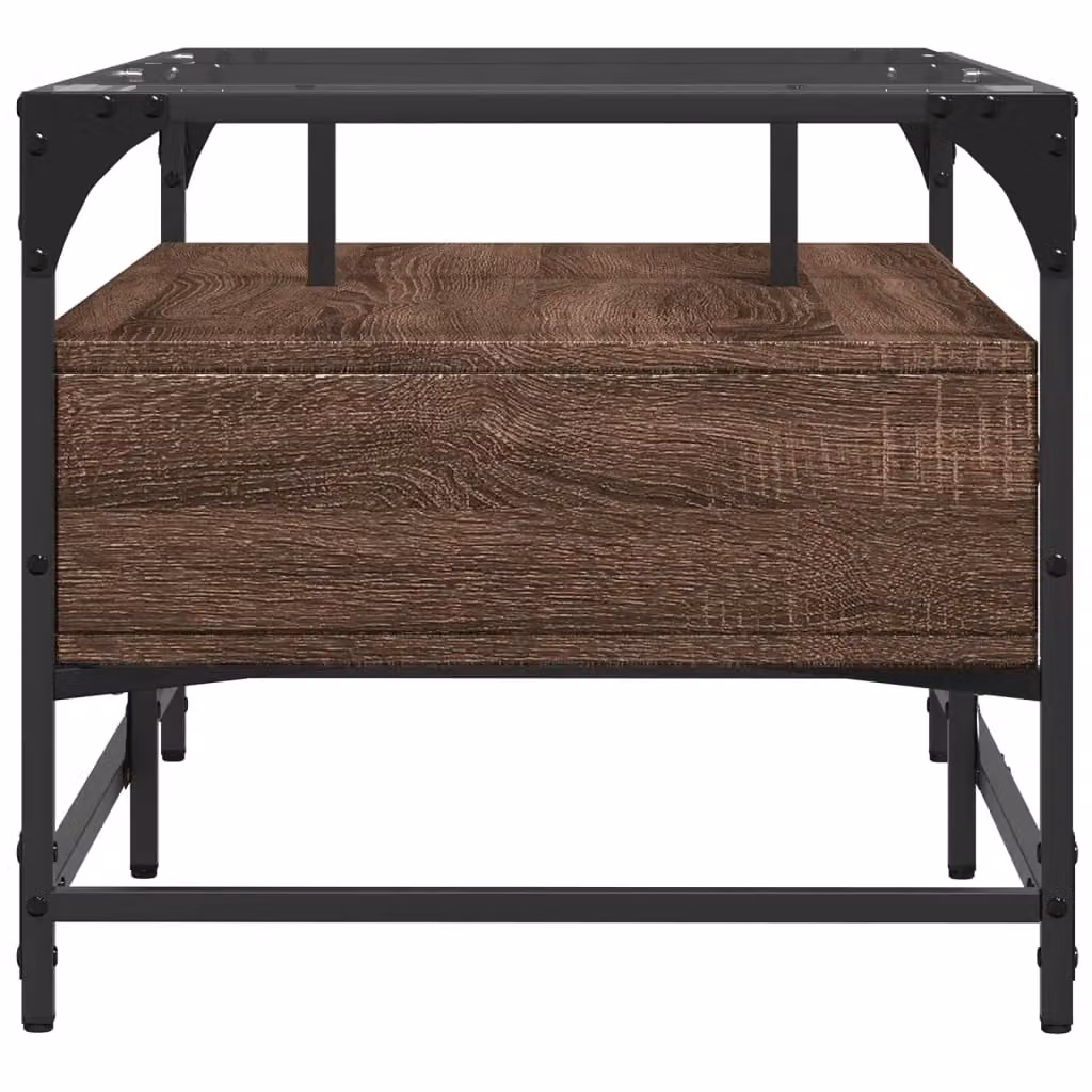 Berkfield Home Brown Oak Coffee Table with Glass Top and Steel Frame, W: 98.5 cm, D: 50 cm, H: 45 cm – 3