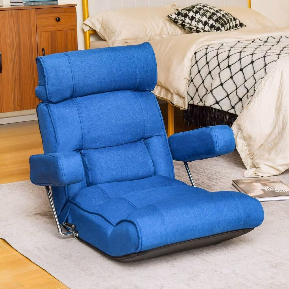 Costway Blue Folding Sofa Chair Floor Lounger with 6-Position Adjustable Backrest – 4