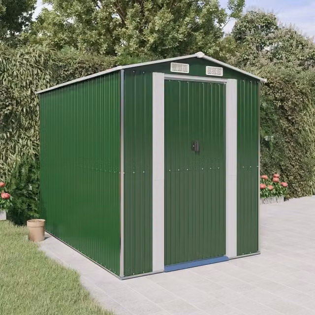 Berkfield Home Green Galvanised Steel Gable Garden Shed with Sliding Doors W/D/H: 192 x 274 x 223 cm – 1