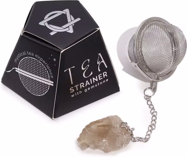 KDMK Smoky Quartz Raw Crystal Gemstone Tea Strainer with Fine Mesh Stainless Steel Sieve in Brown