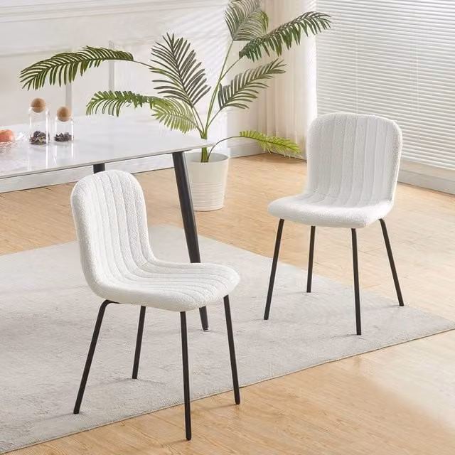 MCC Direct Bella Luxe Set of 2 Modern Bouclé Fabric Dining Chairs in Beige and White with Metal Legs – 1