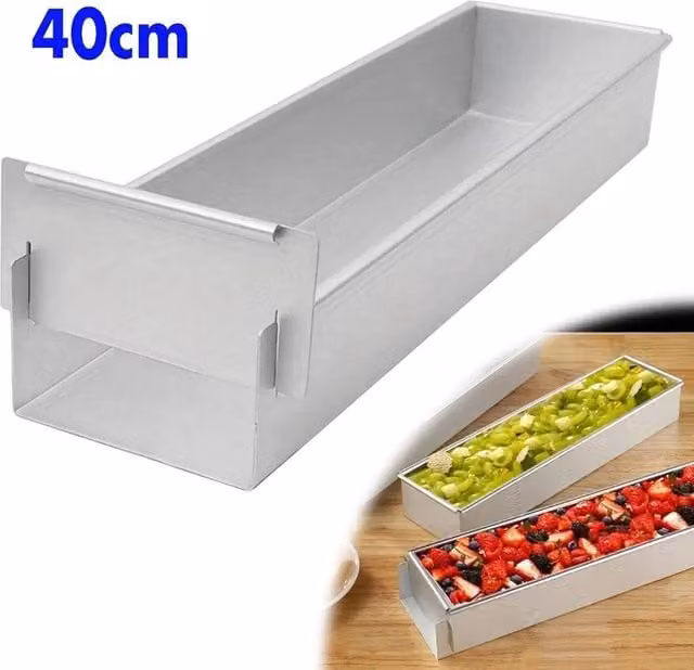 Pawnora Silver Stainless Steel Rectangular Loaf Cake Pan and Mousse Mould with Loose Base, Width: 40 cm