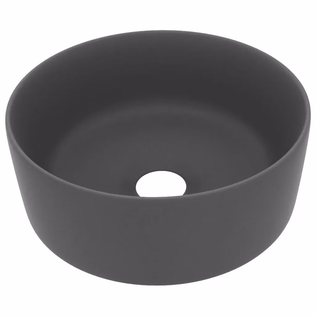 Berkfield Home Luxury Round Ceramic Countertop Wash Basin in Matt Dark Grey, W: 40 cm, D: 15 cm – 2