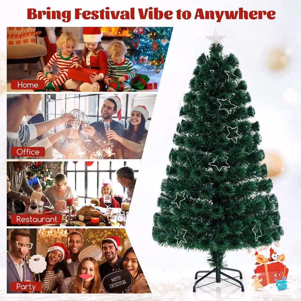 Costway 5 FT Pre-Lit Optical Fiber Artificial Christmas Tree in Green with Multicolour Warm White Lights – 2