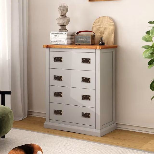 Cabinet Bits Loreo 4 Drawer Petite Chest of Drawers in Light Grey with Brass Drop Handles – 1