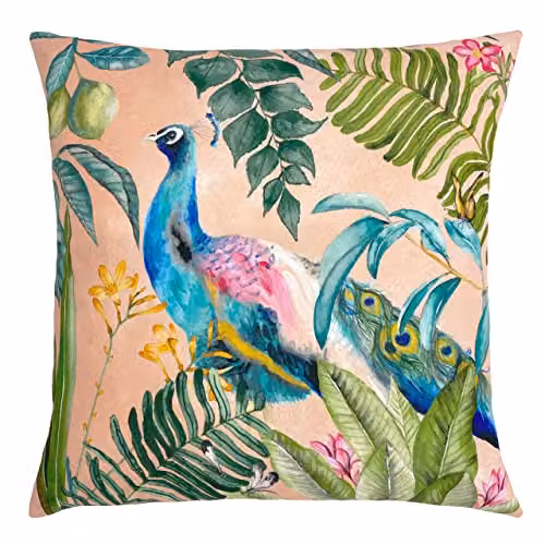 Terrys Peacock Animal Outdoor Cushion, Pink, W/D/H: 43 x 43 x 43 cm