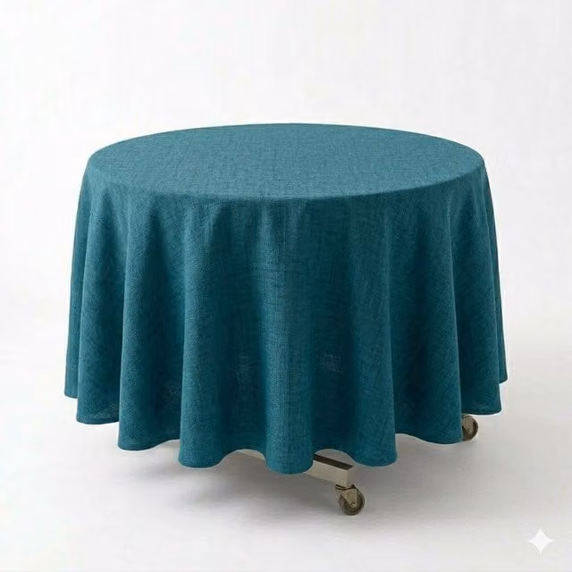 Luxury Living Round Linen-Look Tablecloth in Petrol, Diameter: 180 cm