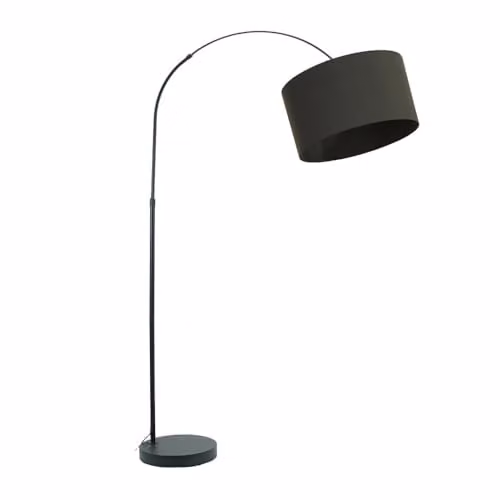 ValueLights Black Metal Arched Floor Lamp with Charcoal Grey Fabric Drum Shade and Included LED Bulb
