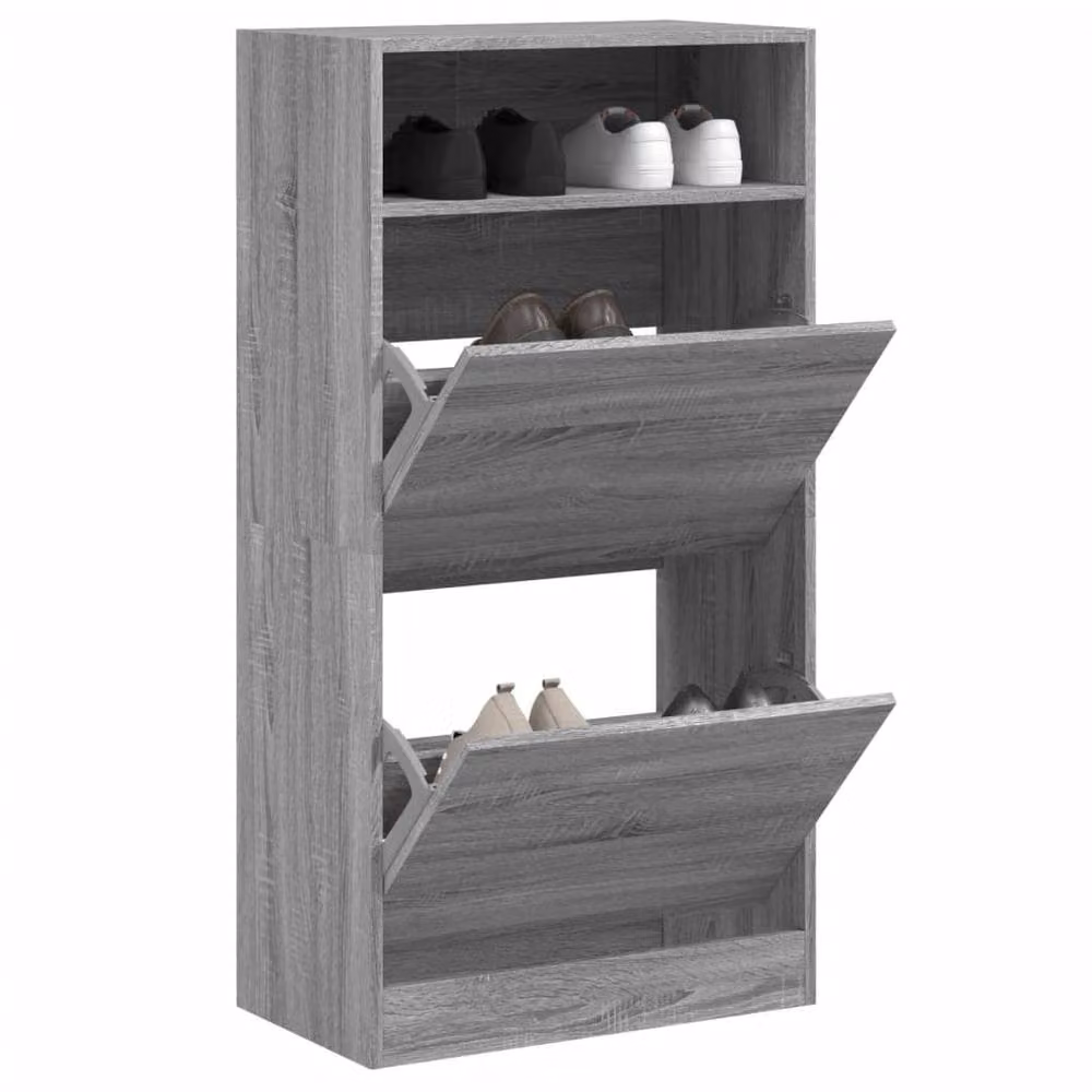 Berkfield Home Grey Sonoma Shoe Cabinet with Tilting Compartments and Open Shelf, W: 60 cm, D: 34 cm, H: 116 cm – 2