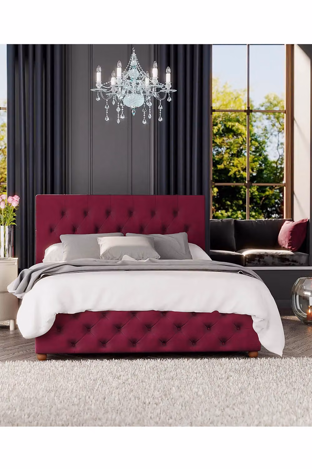 Laurence Llewelyn-Bowen Luna Ottoman Storage Bed in Wine Plush Velvet Fabric, Double W/D/H: 140 x 200 cm – 4