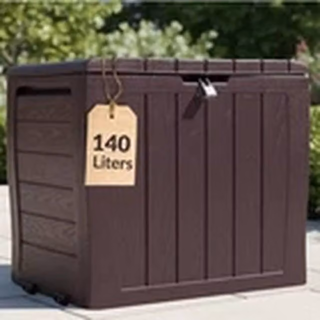 VOGREX 140L Waterproof Plastic Outdoor Garden Storage Chest in Brown