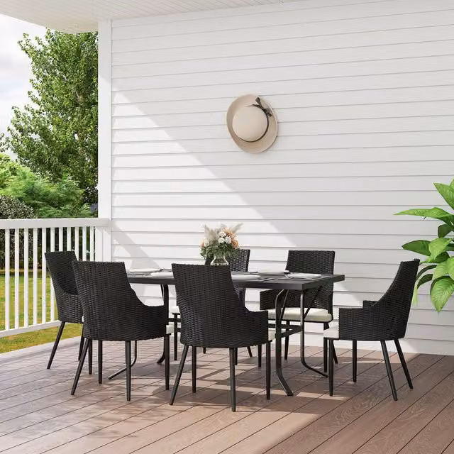 Outsunny 6 Seater Modern Rattan Garden Furniture Set with Cushions in Cream