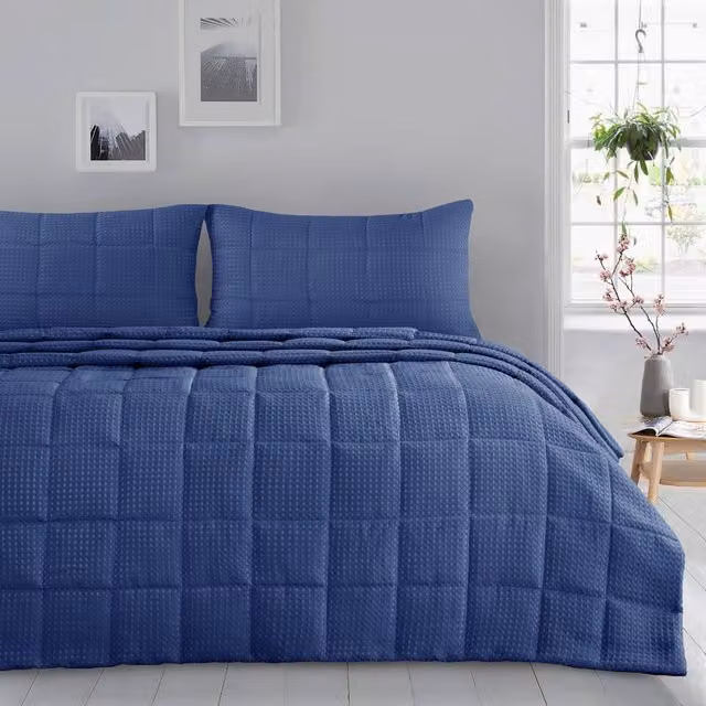 Velosso Waffle Weave Double Bedspread Set in Navy Blue