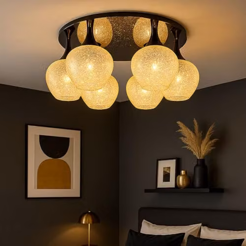 Globo Lighting Chrome and Glass Ceiling Light for Living Rooms and Bedrooms, W/D/H: 65 x 40 x 26.5 cm – 2