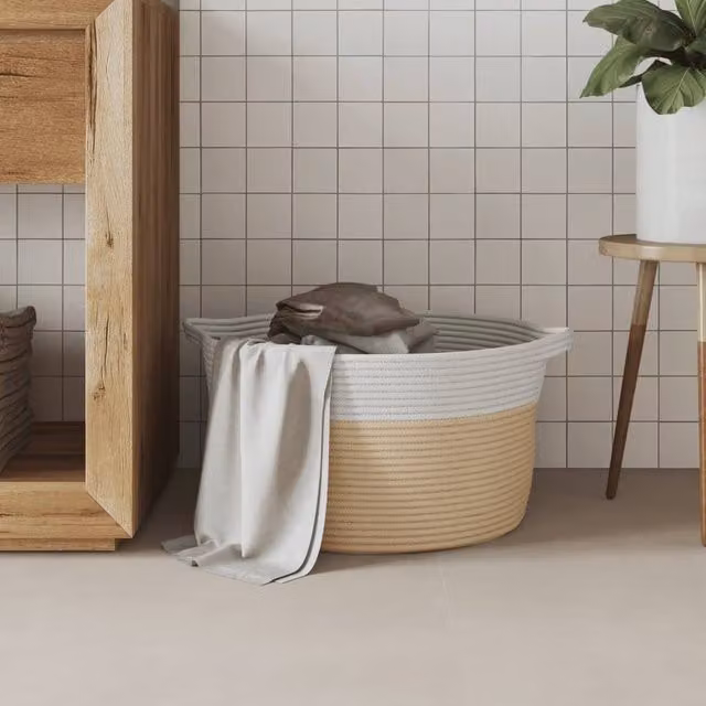 Berkfield Cotton Home Storage Basket in Beige and White, W: 40 cm, H: 25 cm – 1