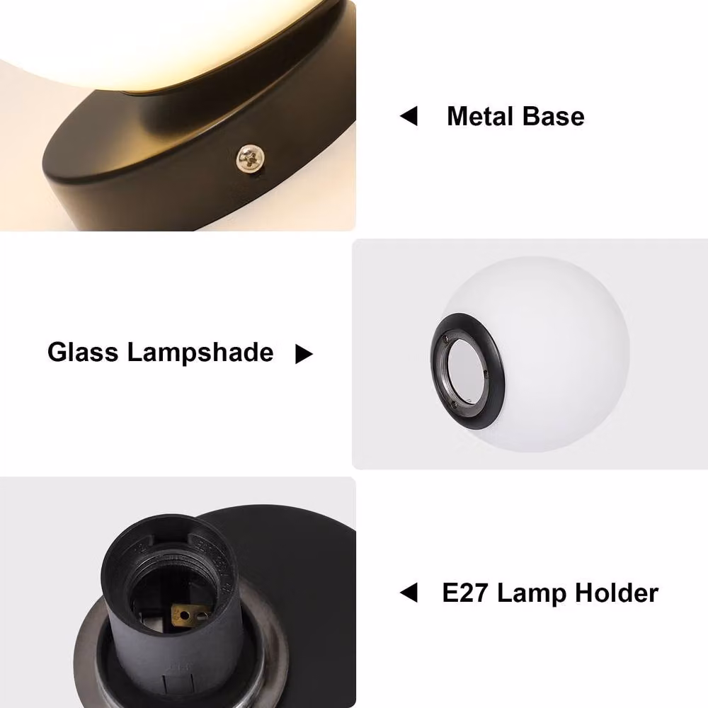 Pheashine Black Round Glass Ball Wall Sconce with E27 Holder – 2