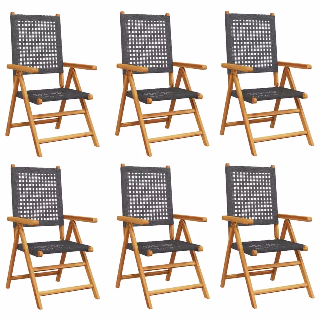 Berkfield Home Set of 6 Reclining Garden Chairs in Black Poly Rattan and Lacquered Acacia Wood – 2