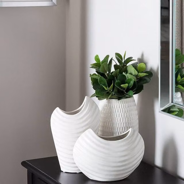 Wyld and Coco White Ceramic Geometric Tabletop Vase, Height: 25 cm – 1