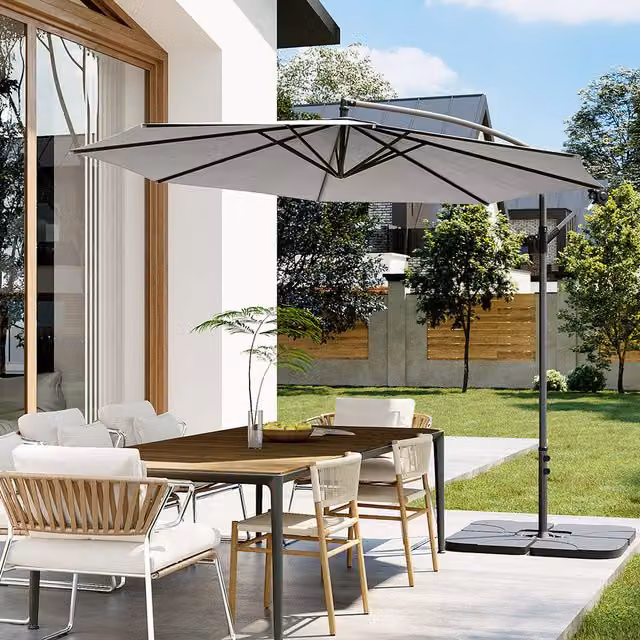 Breeins 3m Cantilever Parasol with Fillable Steady Base in Light Grey
