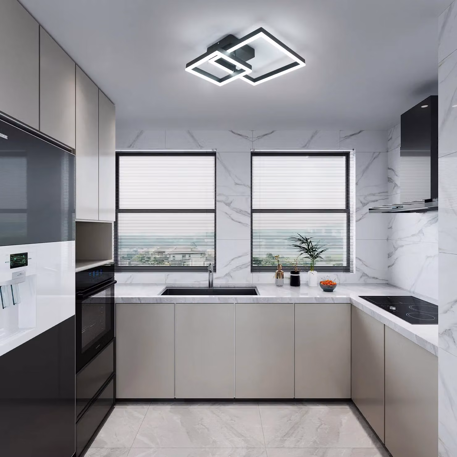 Pheashine Modern Black Square LED Ceiling Light, 36W, 6500K Cool White, W: 52 cm – 4