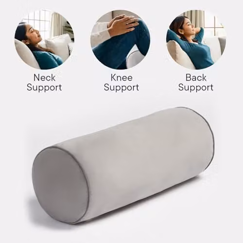 OHS Matte Velvet Cylinder Bolster Pillow in Grey, W: 46 cm, D: 20 cm – 3