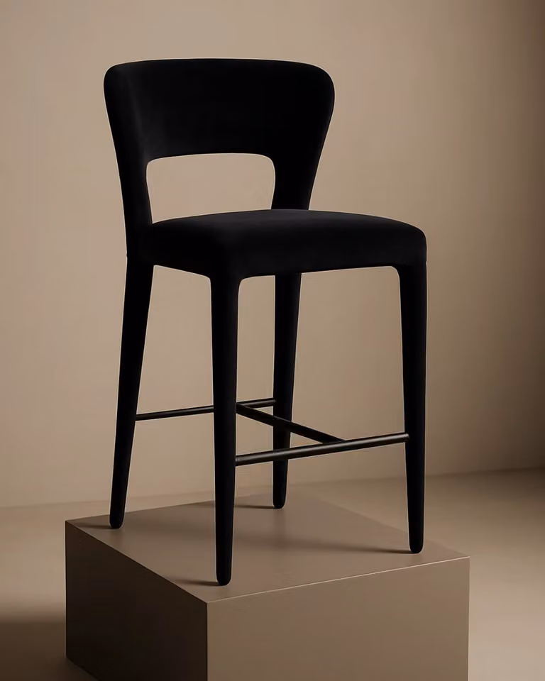 Tommy Franks Pari I Black Velvet Bar Stool with Metal Frame