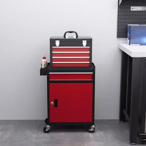 HOMCOM Rolling Tool Cabinet with 5 Lockable Drawers in Red Steel, W/D/H: 60.0 x 28.0 x 105.0 cm – 5