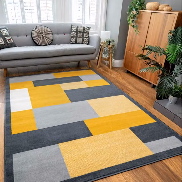 The Rug House Block Geometric Living Room Rug, Yellow, W: 230 cm, D: 160 cm