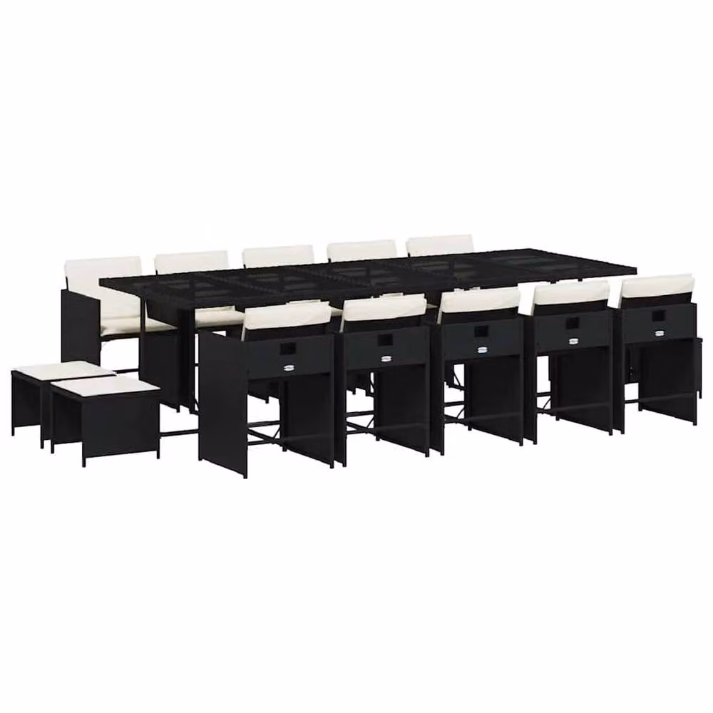 Berkfield Modern Black PE Rattan Garden Dining Set with Glass Top – 2