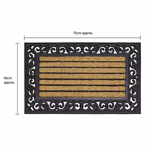 JVL Karina Heavy Duty Rectangular Coir and Rubber Doormat, Brown or Black, W: 45 cm, D: 75 cm – 3