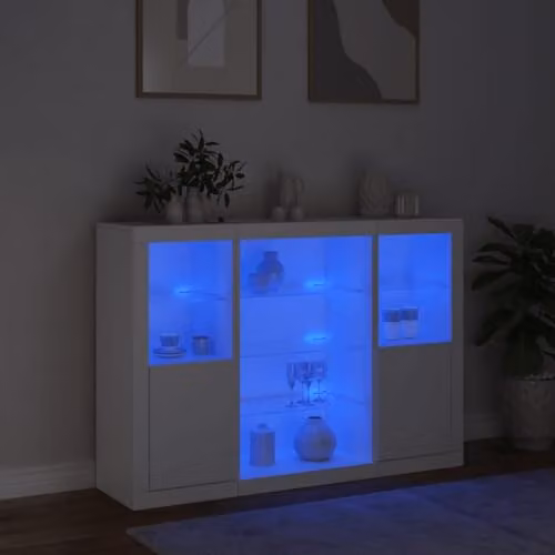 vidaXL Set of 3 Modern White Matt MDF Sideboards with Integrated LED Lighting – 2