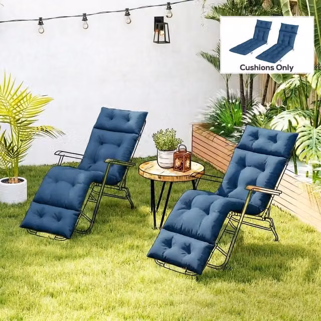 Outsunny Set of 2 Navy Blue Rectangular Sun Lounger Cushions, W: 190 cm, D: 56 cm