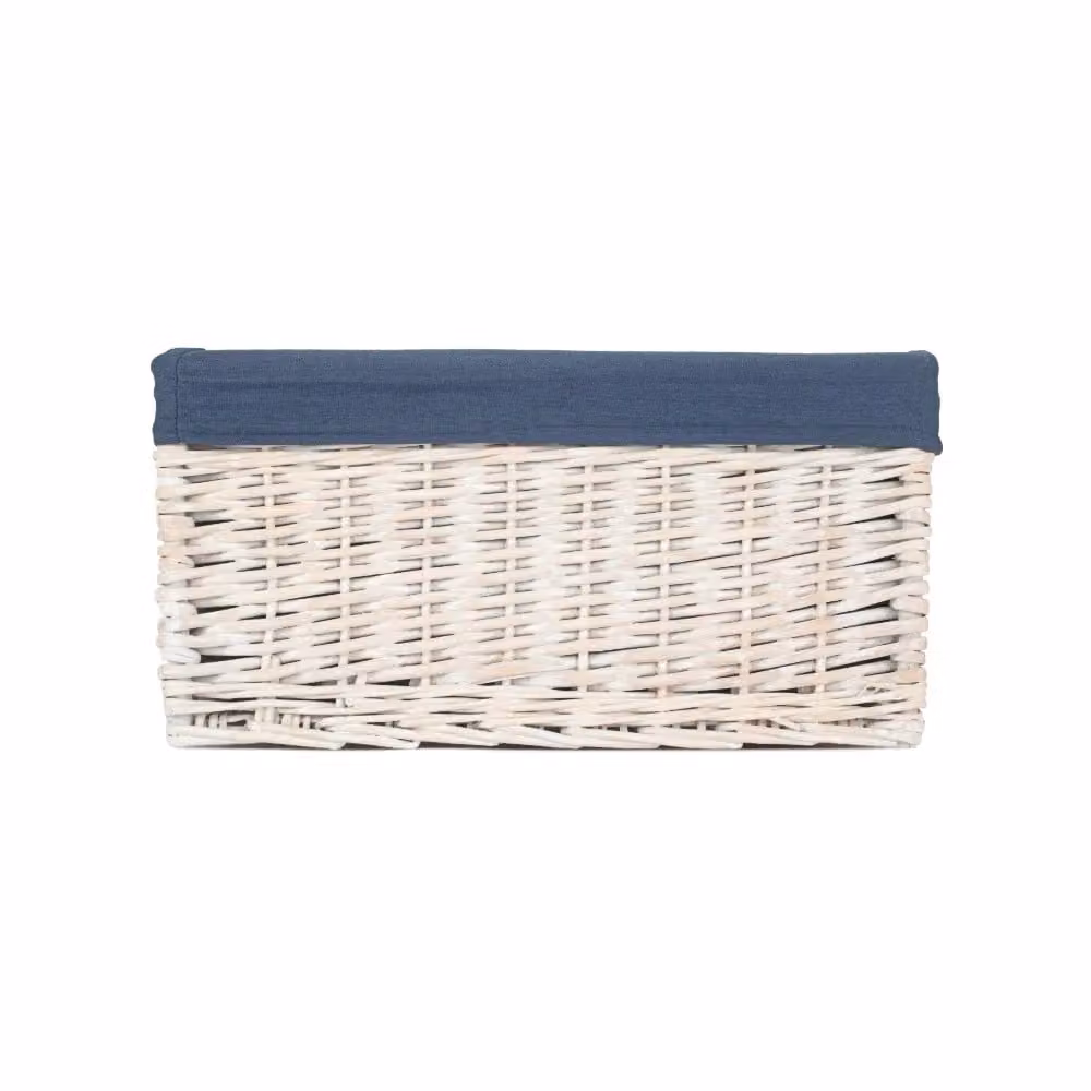 Red Hamper Medium Open Storage Wicker Basket with White Wash and Navy Lined Cotton Interior – 3