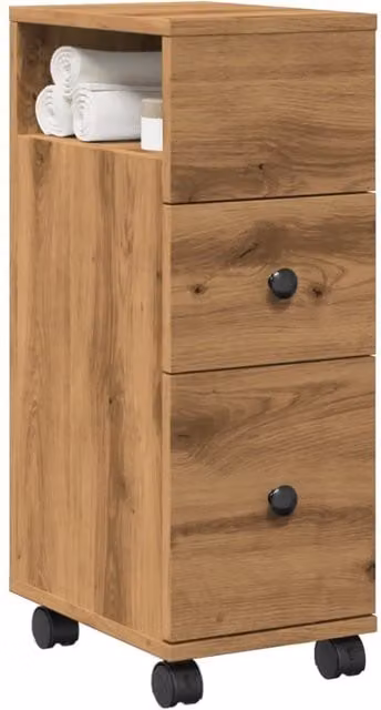 Berkfield Home Narrow Freestanding Bathroom Cabinet with Wheels in Artisan Oak Brown