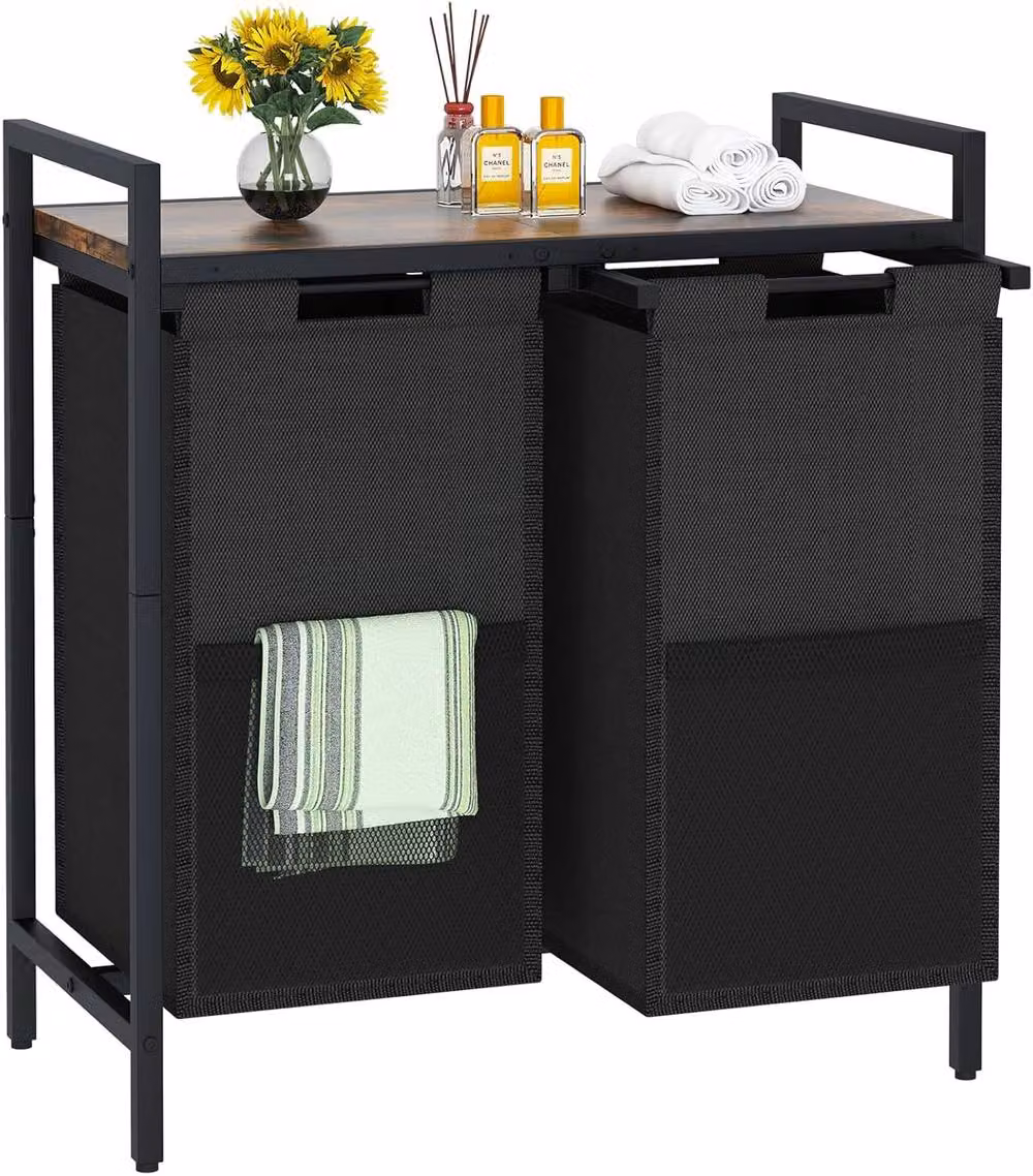 Huhote Metal Frame 2 Compartment Laundry Sorter Basket with Removable Oxford Bags in Black – 5
