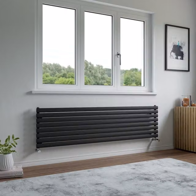Agadon Neo Oval Tube Horizontal Designer Radiator in Anthracite Grey, Width: 180 cm, Depth: 46.8 cm