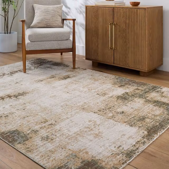 Livabliss Galey Alix Myrtle Avenue III Abstract Modern Marble Fringe Living Room Rug in Multicolour Brown Green Blue, W: 160 cm, D: 230 cm – 1