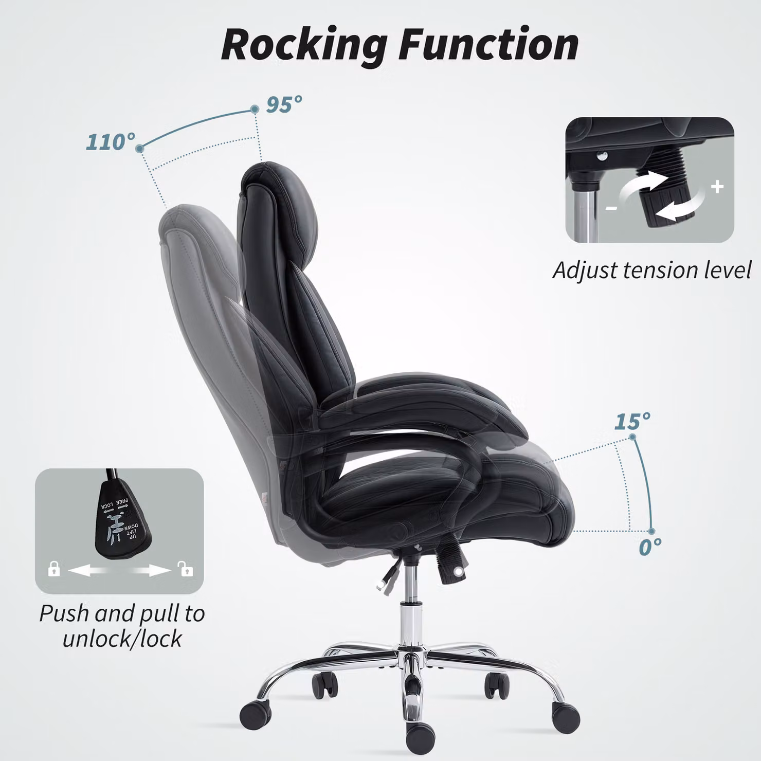 HOMCOM Black Synthetic Leather Executive Office Chair with Headrest and Height Adjustment – 6