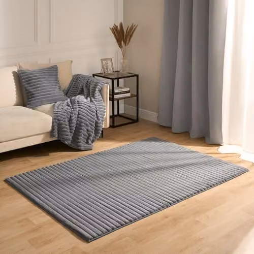 OHS Grey Faux Fur Ribbed Area Rug, W/D: 120 x 170 cm – 1