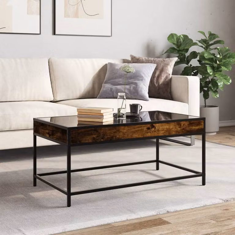 Berkfield Home Infinity LED Decorative Coffee Table in Smoked Oak and Brown, W: 90 cm, D: 50 cm, H: 41 cm